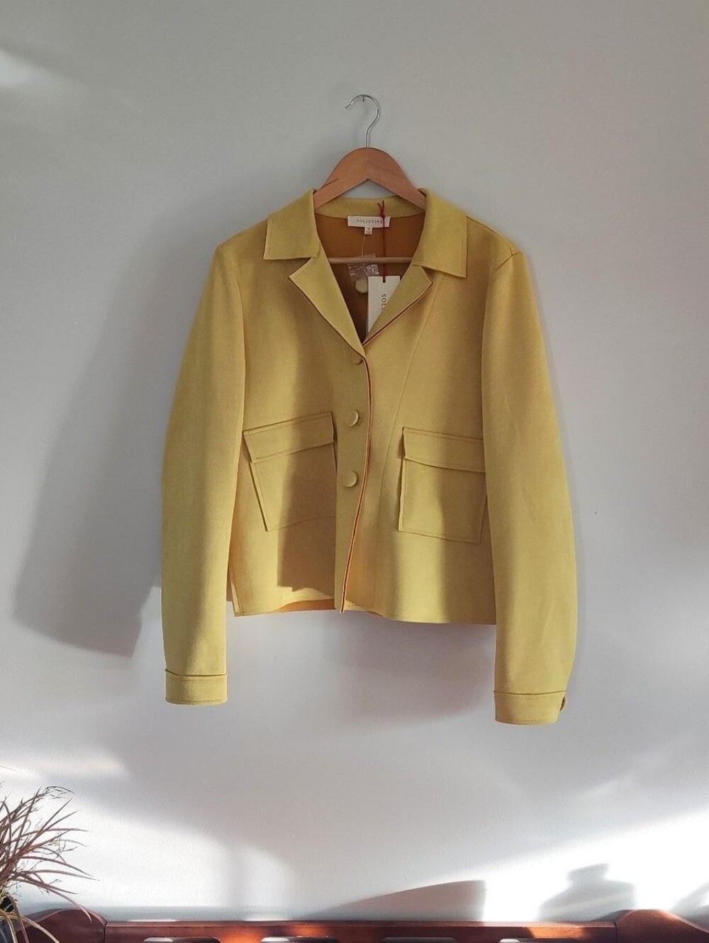 Solitaire Anthropologie Mustard Yellow Faux Suede Blazer Jacket